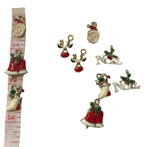 Christmas Stocking Santa Noel Reindeer Multicolor Set Of 12 Charms - Picture 2 of 3